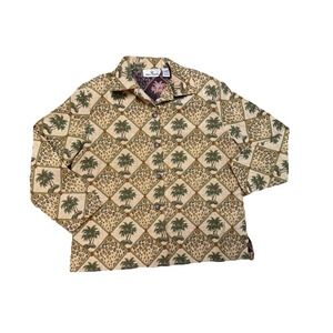 VTG 90s Erin London‎ Jacket Womens Tapestry leopard palm tree Button Front A6.15